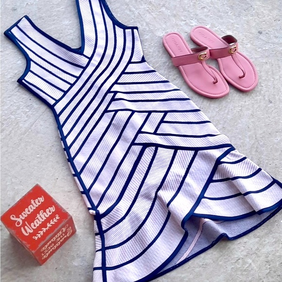 Herve Leger Pink, White and Navy Blue Bandage Dress - Picture 1 of 6